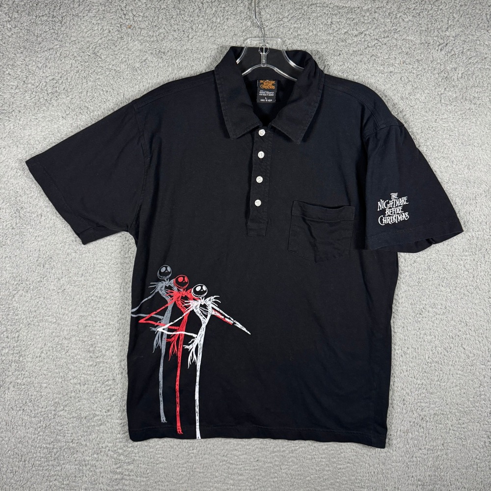 Disney Nightmare Before Christmas Jack Skellington Black Polo Shirt Mens L